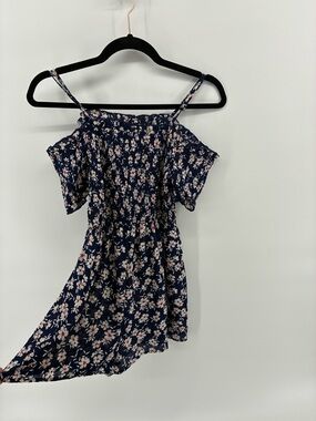 Love Tree Floral Off-Shoulder Navy Romper Spaghetti Straps Spring
